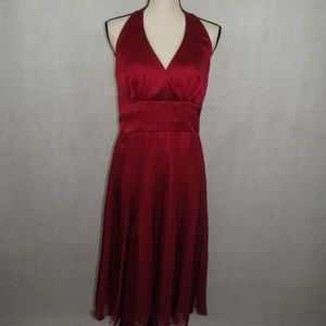 Calvin Klein Halter Dress Size 10 100% Silk Red